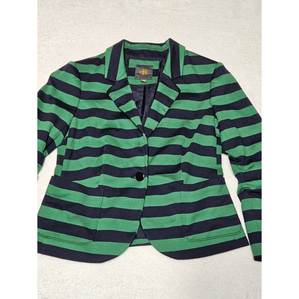 cbr navy blue and green striped blazer jacket coat boutique Small